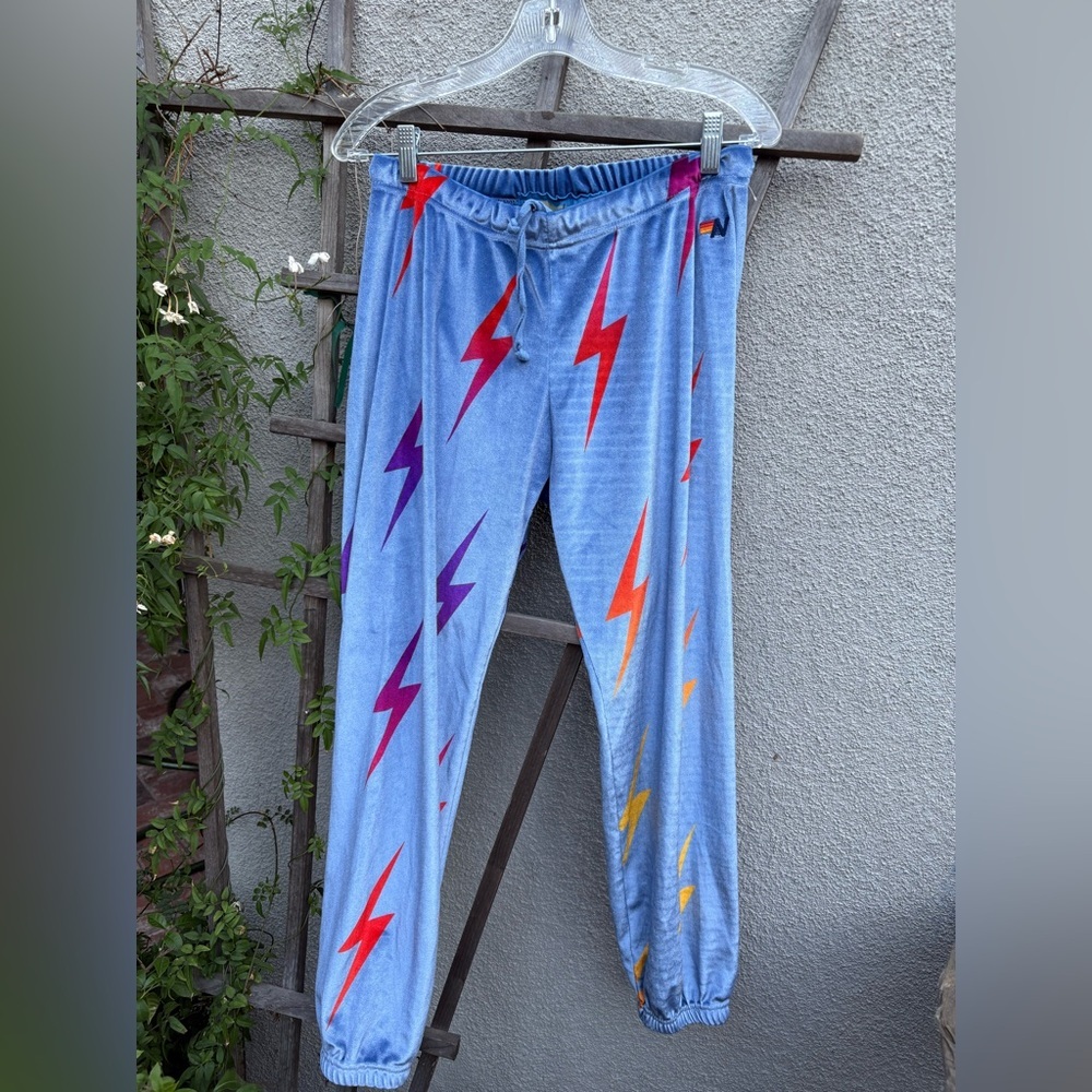 Aviator nation Velvet Lightning Bolt Stitch Repeat Jogger Sweatpants Blue